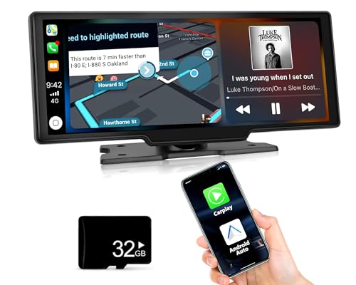 CAMECHO Wireless Carplay Android Auto für Auto LKW (7-32V) 10.26 Zoll Touchscreen Monitor mit Bluetooth FM Transmitter Image Mirror Siri/Google Assistent+32G TF-Karte von CAMECHO