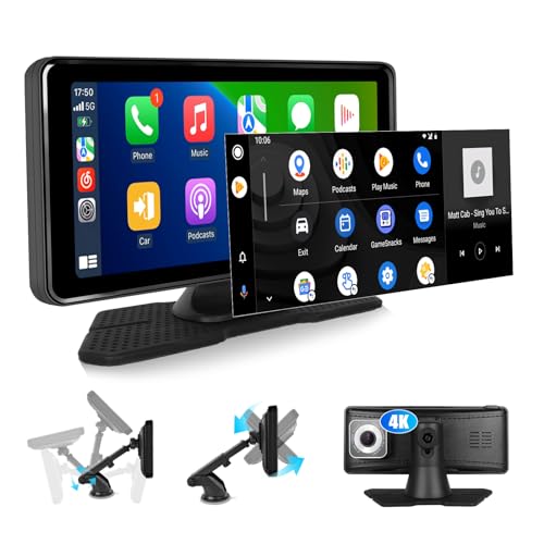 CAMECHO Wireless Carplay & Android Auto,6.86 Zoll Display Tragbares mit 4K Front Kamera,Unterstützt Bluetooth/FM Transmitter/AUX/AirPlay/Mirror Cast/DVR+64G TF Karte von CAMECHO