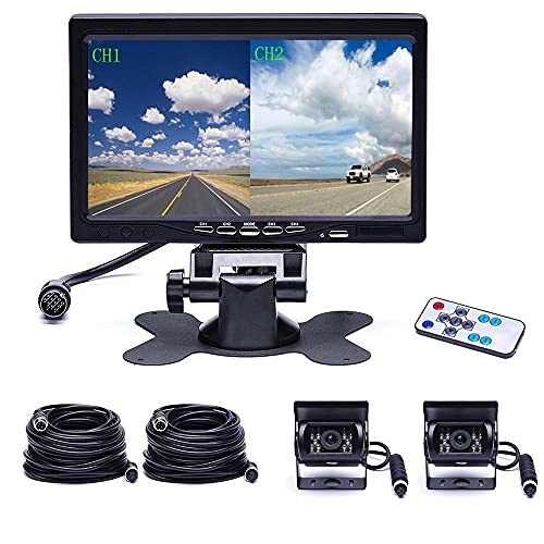 Camecho Dual Backup Kamera 4 Split Monitor hinten Kamera Auto 18 IR-Nachtsicht wasserdicht Aviation 4 Pins Anschluss 33 ft Kabel Für LKW/Wohnmobil-/Trailer/Bus von CAMECHO