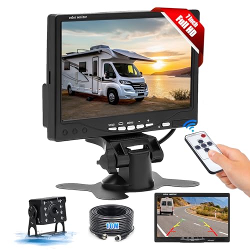 Camecho Rückfahrkamera Kabel Set mit 7 "TFT LCD-Monitor, IP68 wasserdichte Nachtsicht 170° Rückfahrkamera verdrahtet System Kit für Bus/Trailer/LKW Van/RV/Camper（12-24 Volt ） von CAMECHO