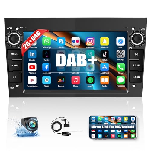 DAB+ 2G+64G Android 13 Autoradio für Opel Vauxhall Astra Antara Vectra Corsa Zafira Meriva Vivaro Combo mit Spiegel Link, 7'' Media Receiver 2 Din mit Bluetooth GPS WiFi FM SWC+ AHD Rückfahrkamera von CAMECHO