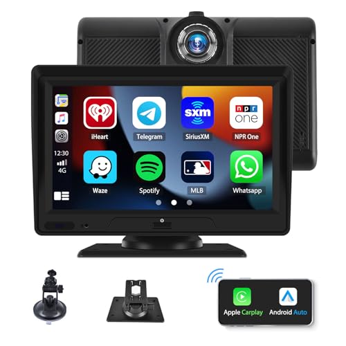Digital Media Receiver Wireless Carplay Android Auto, 7-Zoll-Touchscreen HD-Monitor mit Bluetooth FM-Transmitter Sprachsteuerung Split-Screen-Schleifenaufnahme Integrierter Lautsprecher 7-32V von CAMECHO