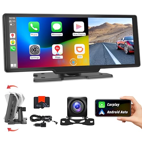 Digitaler Media Receiver Wireless CarPlay Android Auto mit Voice Control, 10,26 Zoll Touchscreen mit GPS Navigation/Bluetooth/FM/Sprachsteuerung/HD Rückfahrkamera/AUX/32G SD Karte Rückfahrkamera von CAMECHO