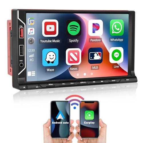 [Newest] CAMECHO Media Receiver 2 DIN mit Wireless Apple CarPlay Android Auto,Touchscreen 7 Zoll, mit Mirror Link Bluetooth FM USB von CAMECHO