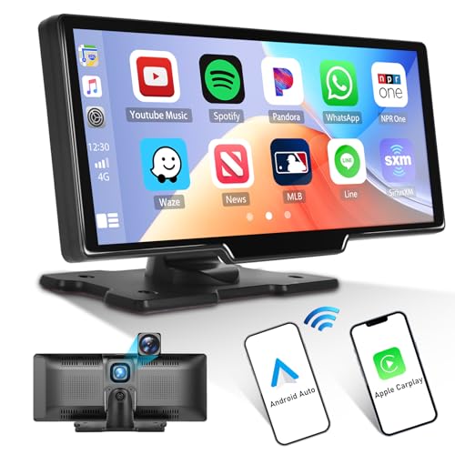 Tragbares drahtloses CarPlay & Android Auto-Autoradio, 9,3-Zoll-HD-Touchscreen-Autoradio mit Dashcam, eingebaute Videogeräte im Armaturenbrett, tragbare Smart-Player-Unterstützung Siri/BT/FM/AUX von CAMECHO