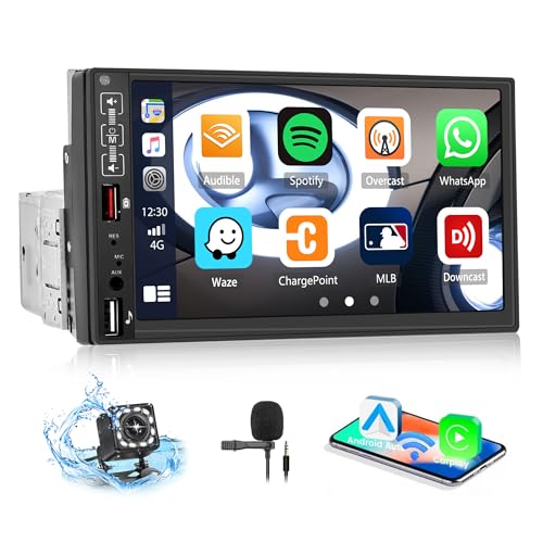 【Upgrade Wireless】 CAMECHO 1 Din Wireless CarPlay&Android Auto Bluetooth Autoradio,7 Zoll Touchscreen Digital-Media-Receiver,mit EQ/Bluetooth 5.1/FM/USB/AUX-in/SD/&MirrorLink+Rückfahrkamera von CAMECHO