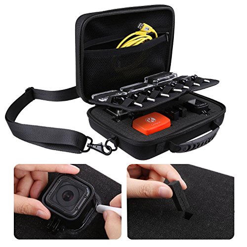 CamKix Kamera und Zubehörtasche für GoPro HERO5 / HERO4 Session Kameras - ideal für die Reise oder Aufbewahrung- Komplettschutz - Perfekte Passform - Inklusive Karabiner und Mikrofaser Reinigungstuch (Schwarz, Kleine - HERO4 Session) von CAMKIX