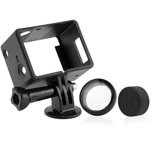 Rahmen-Halterung für GoPro von CamKix – Kompatibel mit GoPro Hero 3 und 3 + – USB, HDMI, und SD-Slots frei zugänglich – Leichtes und kompaktes Gehäuse für Ihre Action-Kamera – inklusive 1 großen Rändelschraube, 1 Stativanschluss, 1 Gummi-Objektivdeckel, 1 UV-Filter-Objektivschutz von CAMKIX