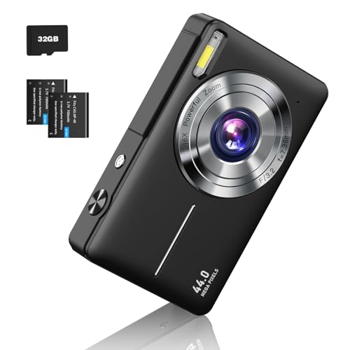 CAMKORY Digitalkamera 1080P FHD Kompakte Vlogging-Kamera 44MP 16X Digitalzoom Tragbar für Kinder, Jugendliche, Studenten & Senioren (Schwarz) von CAMKORY