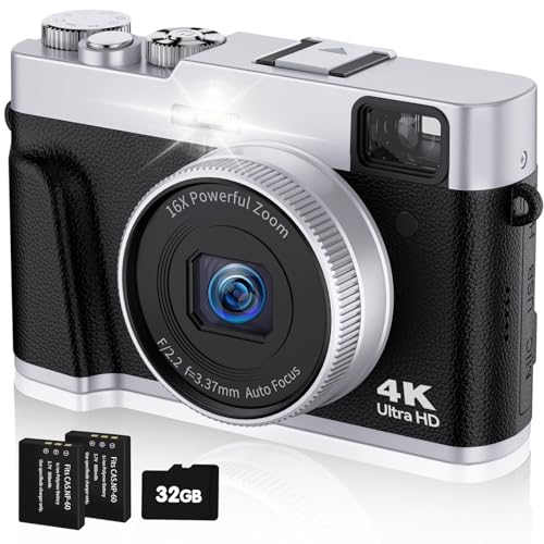 CAMKORY Digitalkamera 4K 48MP Fotokamera mit 32G Karte Autofokus Optischem Sucher 16X Zoom Fotoapparat Kamera Digital Kompaktkamera mit Akku Blitz Digitalkamera Kompakt für Anfänger Teenager von CAMKORY