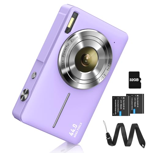 Digitalkamera Fotokamera FHD 1080P 44MP Fotoapparat mit 32G Karte 16X Digitalzoom Digital Kamera mit Batterie Tragbare Einfache Digitalkamera für Kinder Student Teenager Anfänger Senioren (Lila) von CAMKORY