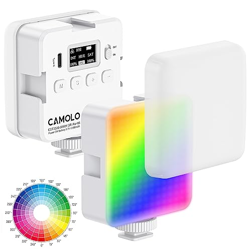 CAMOLO 360° RGB Video Licht mit 96 LED-Perlen, Hohe Helligkeit, CRI 95+, 2500-9000K Farbtemperatur, 2000mAh Akku Tragbare Videoleuchte, für Kamera Handy Produktfotografie YouTube Livestreaming,Weiß von CAMOLO
