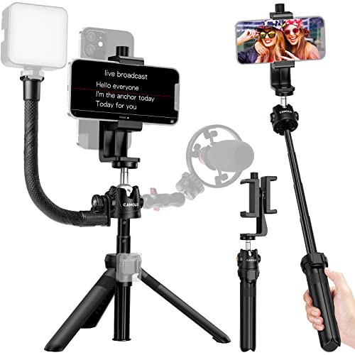 CAMOLO Selfie Stick Stativ mit 2 Handyhalterungen, 360° Drehbare Handy Stativ Halterung, Einfaches Mobiles Teleprompter-Set mit 1/4 Schraubenloch, Perfekt für Livestreaming, Vlogging, YouTube, Tiktok CAMOLO Selfie Stick Stativ mit 2 Handyhalterungen, 360° Drehbare Handy Stativ Halterung, Einfaches Mobiles Teleprompter-Set mit 1/4 Schraubenloch, Perfekt für Livestreaming, Vlogging, YouTube, Tiktok von CAMOLO