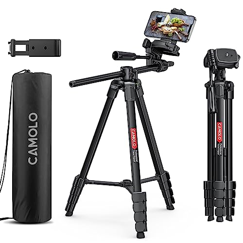 CAMOLO Telefonstativ, 69,7" Kamerastativ für Reisen Aluminium Leichtes Stativ mit Reisetasche Horizontaler Arm Kamera DSLR Stativ Video Fotografie für YouTube Vlog von CAMOLO