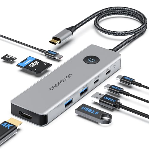 USB C HUB, 8-in-1 USB C Docking Station mit 2*USB-A 3.0, 2*USB-C 3.0-Daten Port, 4K HDMI, PD 100W, SD/TF, Kartenleser, 8-in-1 USB-HUBS für MacBook Air/Pro,iPad, Galaxy S24, Windows, Switch (Silbrig) USB C HUB, 8-in-1 USB C Docking Station mit 2*USB-A 3.0, 2*USB-C 3.0-Daten Port, 4K HDMI, PD 100W, SD/TF, Kartenleser, 8-in-1 USB-HUBS für MacBook Air/Pro,iPad, Galaxy S24, Windows, Switch (Silbrig) von CAMPEXON