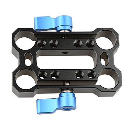 CAMVATE 15 mm Rod Clamp mit Höhe Riser versetzt Schienenblock für Kamera DSLR-Monitor (blau Daumenschraube) von CAMVATE