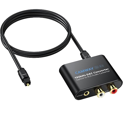 DA Wandler, CAMWAY 192KHz DAC Digital zu Analog Wandler Audio Konverter, SPDIF Optisch Toslink zu Analog RCA Audio 3,5mm Adapter mit 1M optischem Kabel, DAC Konverter für TV DVD Blu-ray Xbox PS3 PS4 von CAMWAY