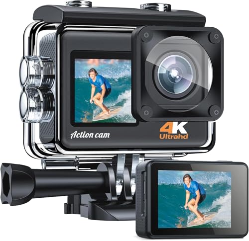 Action Cam 4K 24MP Unterwasserkamera 40m Wasserdichte Action-Kamera mit Doppelbildschirm Wi-Fi EIS Actioncam 170° Ultra HD Weitwinkelobjektiv Dual Screen Camcorder mit 2 Akkus und Zubehör Kit von CAMWORLD