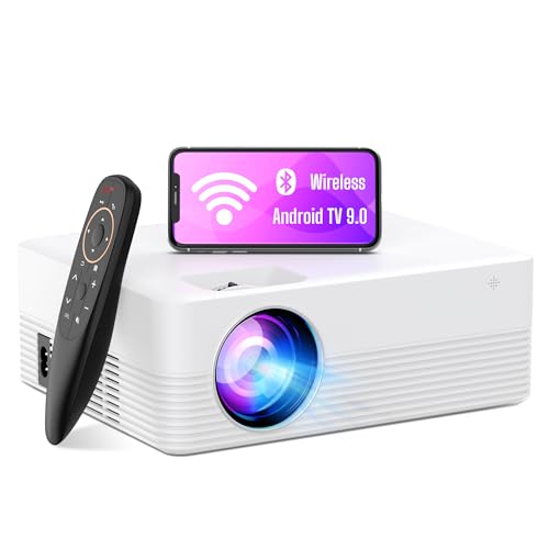 Beamer mit integriertem Android 9.0-System, WiFi Bluetooth Projektor, 1080P Unterstützung, 6000 Lumen Smart Beamer, Outdoor Videoprojektor Smart Projector mit USB für Heimkinofilme von CAMWORLD