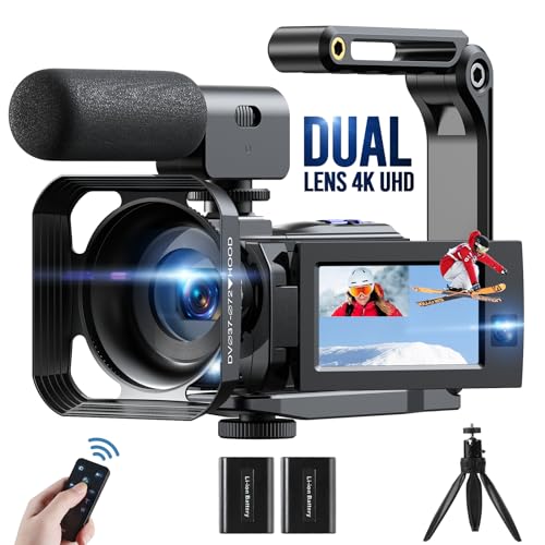 CAMWORLD 4K Videokamera Camcorder Doppellinse 56MP WiFi IR Nachtsicht Vlogging Kamera für YouTube 16X Digital Zoom 3-Zoll Touchscreen Recorder Kamera mit Mikrofon, 2 Batterien,Fernbedienung von CAMWORLD