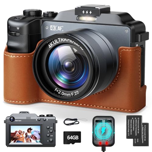 Digitalkamera 4K, 64MP Doppellinse 18X Autofokus Digitalzoom Fotokamera Kompaktkamera mit 64GB Karte, 3 Zoll LCD Screen Kompakte Vlog Kamera Fotoapparat, Compact Digital Camera für Anfänger, Kinder von CAMWORLD
