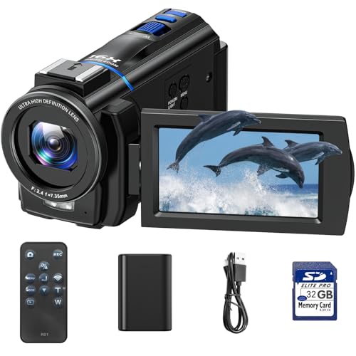 Videokamera 4K 48MP Camcorder 16X Digitalzoom IR Nachtsichtkamera Videorecorder, 3" 270° drehbarer Touchscreen Video Camera Vlogging Kamera für Youtube mit 32 GB SD-Karte, Fülllicht, Fernbedienung von CAMWORLD