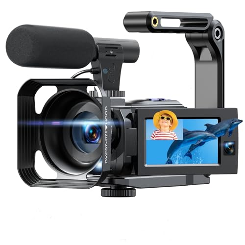 Videokamera 5K 56MP Camcorder Doppelobjektiv WiFi 16X Digitalzoom 3" Touchscreen Vlogging Kamera für YouTube IR Nachtsicht Camera mit 2 Batterien,64GB Karte,Mikrofon,Gegenlichtblende,Fernbedienung von CAMWORLD