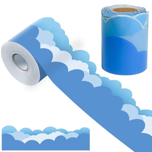 32 Fuß Bulletin Board Border blauer bordüre selbstklebend Rand aus Papier in Wolkenform zur Dekoration der Pinnwandränder, pinnwand rahmen Klassenzimmer, pinnwand dekoration eine Rolle blauem von CANIPHA