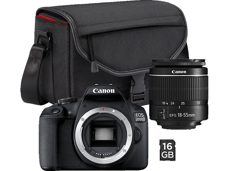 CANON EOS 2000D Kit + Tasche SB130 und Speicherkarte SD 16GB Spiegelreflexkamera, 24,1 Megapixel, 18-55 mm Objektiv (EF-S), WLAN, Schwarz von CANON