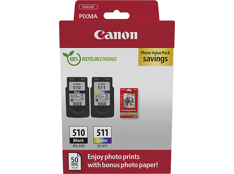 CANON PG-510/CL-511 Photo Value Pack Schwarz, Cyan, Magenta, Gelb CANON PG-510/CL-511 Photo Value Pack Schwarz, Cyan, Magenta, Gelb von CANON