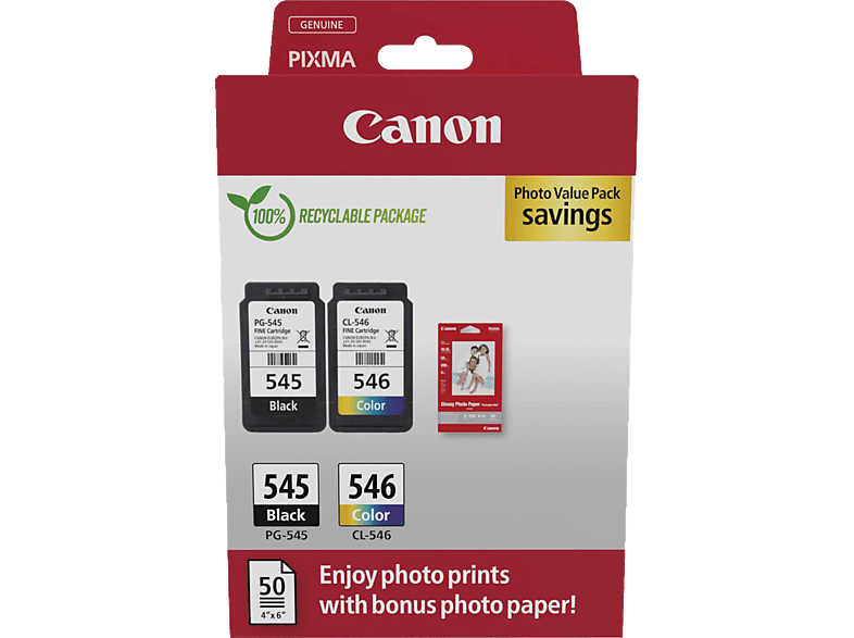 CANON PG-545/CL-546 Value Pack Schwarz, Cyan, Magenta, Gelb CANON PG-545/CL-546 Value Pack Schwarz, Cyan, Magenta, Gelb von CANON