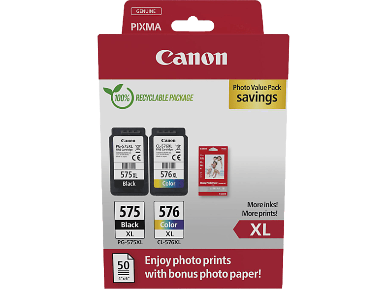 CANON PG-575XL /CL-576XL Photo Value Pack Schwarz, Cyan, Magenta, Gelb von CANON