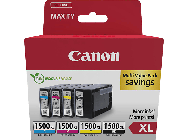 CANON PGI-1500XL BK/C/M/Y Multipack Tintenpatrone Schwarz, Cyan, Magenta, Gelb CANON PGI-1500XL BK/C/M/Y Multipack Tintenpatrone Schwarz, Cyan, Magenta, Gelb von CANON