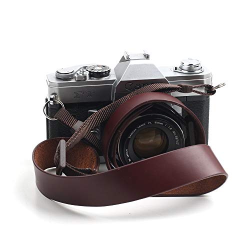 CANPIS Kameragurt aus echtem Leder, verstellbar, 116–140 cm, Kamera-Schultergurt, Vintage-Kamera-Umhängegurt für universelle DSLR-Kamera (braun) von CANPIS