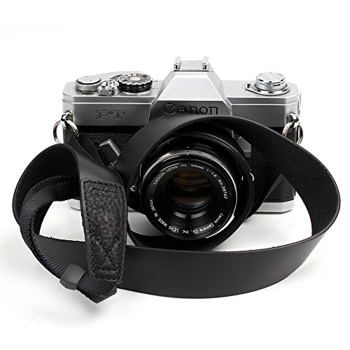 CANPIS Kameragurt aus echtem Leder, verstellbarer Schultergurt für Nikon Canon Sony Leica Olympus DSLR-Kamera, Schwarz von CANPIS