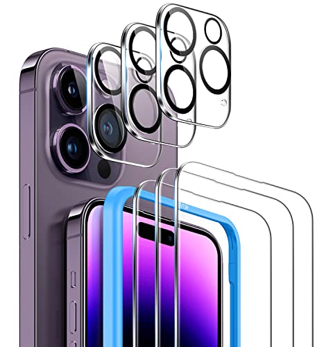 CANSHN [3+3 Stück Schutzfolie für iPhone 14 Pro 6,1 Zoll und Kamera Panzerfolie für Kameraschutz, mit Rahmen Positionierhilfe, Kratzfest, Hüllenfreundlich, HD Displayschutzfolie für 14 Pro Folie von CANSHN