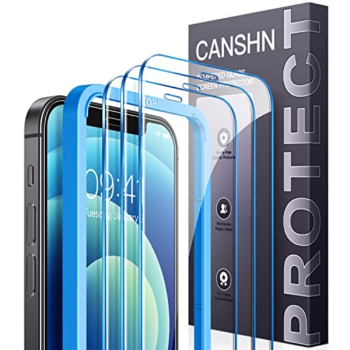 CANSHN [3 Stück Schutzfolie für iPhone 12 und iPhone 12 Pro Folie 6,1 Zoll, mit Rahmen Positionierhilfe, Kratzfest, 9H Härte, Hüllenfreundlich, Blasenfrei, HD Displayschutzfolie für iPhone 12/12 Pro von CANSHN