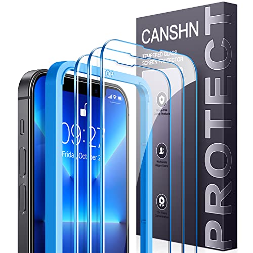 CANSHN [3 Stück Schutzfolie für iPhone 13/13Pro/14 Folie 6,1 Zoll, mit Rahmen Positionierhilfe, Kratzfest, 9H Härte, Hüllenfreundlich, Blasenfrei, HD Displayschutzfolie für iPhone 13/13Pro/14 Glas von CANSHN