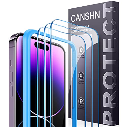 CANSHN [3 Stück Schutzfolie für iPhone 14 Pro 6,1 Zoll, mit Rahmen Positionierhilfe, Kratzfest, 9H Härte, Hüllenfreundlich, Blasenfrei, HD Displayschutzfolie für iPhone 14 Pro Folie von CANSHN
