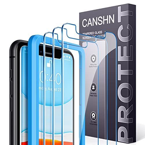 CANSHN [3 Stück Schutzfolie für iPhone XR und iPhone 11 Folie 6,1 Zoll, mit Rahmen Positionierhilfe, Kratzfest, 9H Härte, Hüllenfreundlich, Blasenfrei, HD Displayschutzfolie für iPhone XR/11 Glas von CANSHN