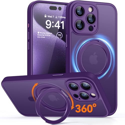 CANSHN 360° Ständer für iPhone 15 Pro Max Hülle mit Kameraschutz für Magsafe (Magnetischer Robust Standring), Matt Dunkelviolett von CANSHN