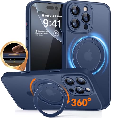 CANSHN 360° Ständer für iPhone 16 Pro Max Hülle mit Kameraschutz [Camera Control Button] für Magsafe (Magnetischer Robust Standring), Matt Dunkelblau von CANSHN
