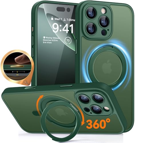 CANSHN 360° Ständer für iPhone 16 Pro Max Hülle mit Kameraschutz [Camera Control Button] für Magsafe (Magnetischer Robust Standring), Matt Dunkelgrün von CANSHN
