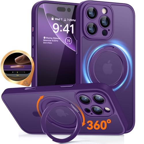 CANSHN 360° Ständer für iPhone 16 Pro Max Hülle mit Kameraschutz [Camera Control Button] für Magsafe (Magnetischer Robust Standring), Matt Dunkelviolett von CANSHN