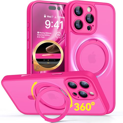 CANSHN 360° Ständer für iPhone 16 Pro Max Hülle mit Kameraschutz [Camera Control Button] für Magsafe (Magnetischer Robust Standring), Matt Leuchtend Rosa von CANSHN