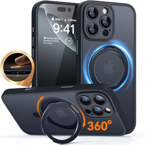 CANSHN 360° Ständer für iPhone 16 Pro Max Hülle mit Kameraschutz [Camera Control Button] für Magsafe (Magnetischer Robust Standring), Matt Schwarz von CANSHN
