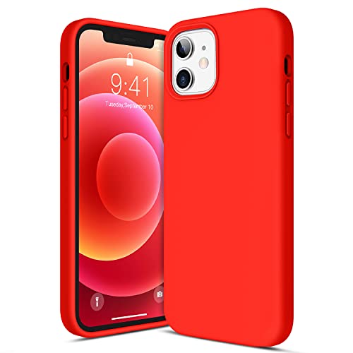 CANSHN Liquid Silikon Kompatibel mit iPhone 12 Mini Hülle (5,4"), Seidig Weiche Matte Gel Gummi mit Samtiger Microfaserinnenfutter Stoßfest Vollkörperschutz Case Handyhülle Schutzhülle - Rot von CANSHN