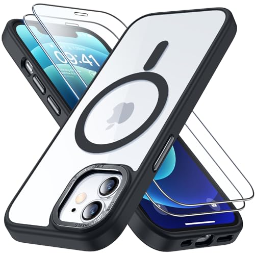 CANSHN Magnetisch für iPhone 12/12 Pro Hülle Kompatibel mit MagSafe Kabellosem Laden, [Nie Vergilbung] Stoßfest Handyhülle, Schutzhülle Kratzfeste Transparente Rückseite, Schwarz von CANSHN
