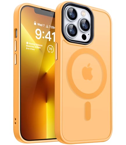 CANSHN Magnetisch für iPhone 13 Pro Hülle für MagSafe [TOP Magnetische Adsorption] [Militärschutz] Schutzhülle Samtige Touch Matt Anti-Kratzen Handyhülle iPhone 13 Pro Case, Orange von CANSHN