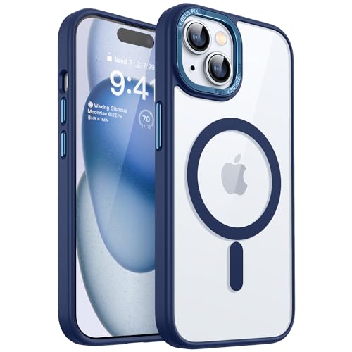 CANSHN Magnetisch für iPhone 15 Hülle Kompatibel mit MagSafe Kabellosem Laden, [Nie Vergilbung] Stoßfest Handyhülle, Schutzhülle Kratzfeste Transparente Rückseite, Dunkelblau von CANSHN